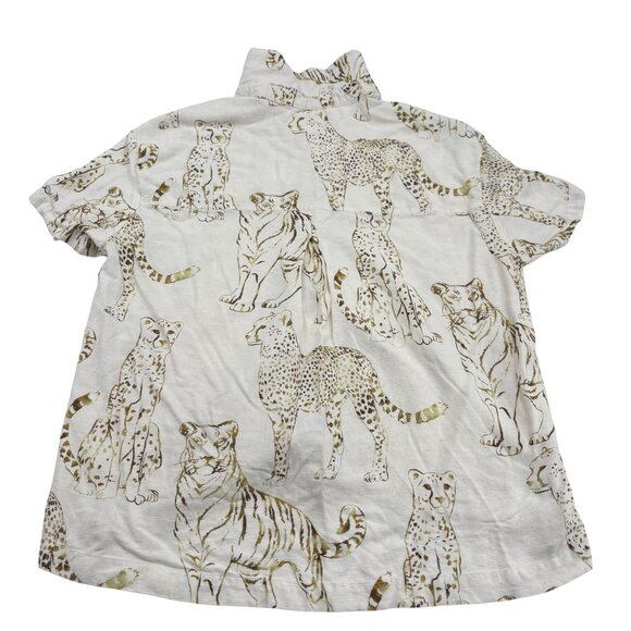 Jane + Delancey sz Medium Tiger Leopard Graphic Button-Up Shirt Short Sleeves - Picture 4 of 5